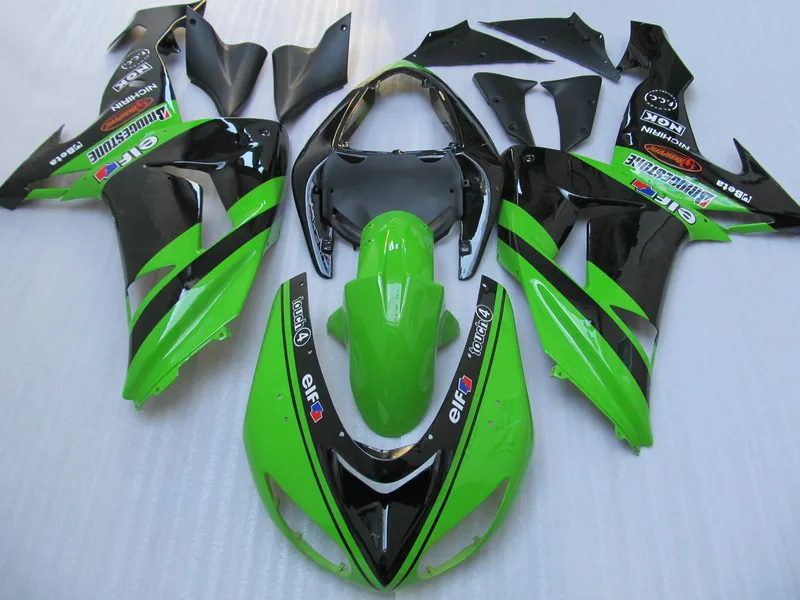 100% подходит для Kawasaki Обтекатели Ninja ZX 10R 2006 2007 Зеленый Черный ABS обтекатель