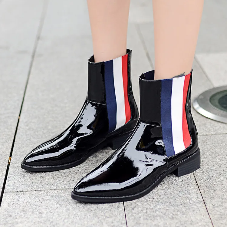 

New Arrival 2017 Runway Womens Fashion Pointed Toe Flats Shoes Black Ankle Chelsea Boots Women Genuine Leather Zapatos Mujer