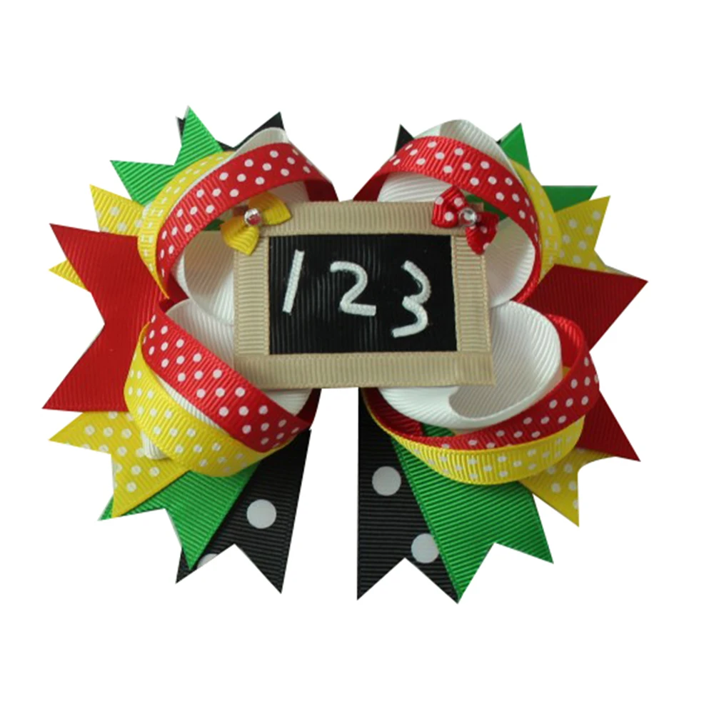 

5 inch back to school bow, 1st grade bow, first day of pre-k bow, hair bows School badge reels-123-ABC-back hair accessories