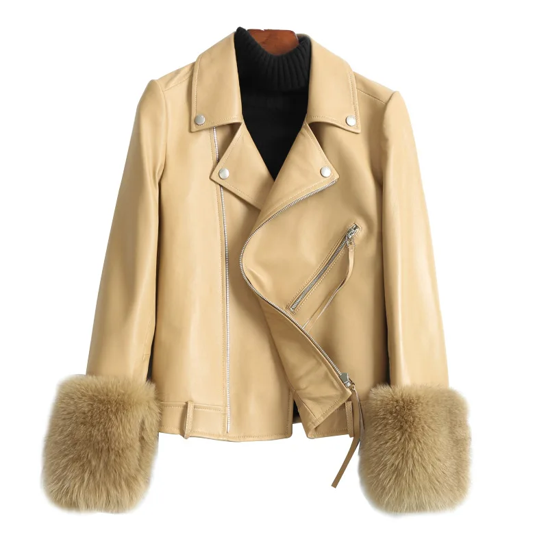 

Real Genuine Leather Jacket Fox Fur Sleeve Sheepskin Down Coat Autumn Winter Coat Women Clothes 2019 Korean Vintage Tops ZT3271