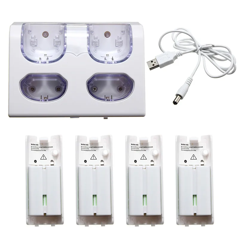 

Hot !Top Sale Use LED Light Remote Controller 4X Charging Dock Station + 4x 2800mAh Battery Pack With for-wii Best