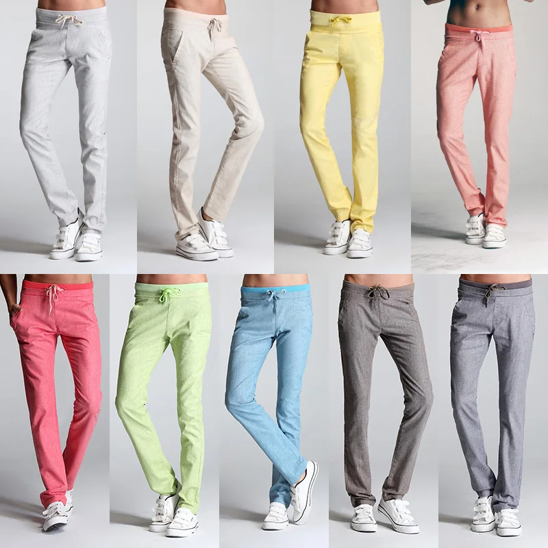 mens skinny linen trousers