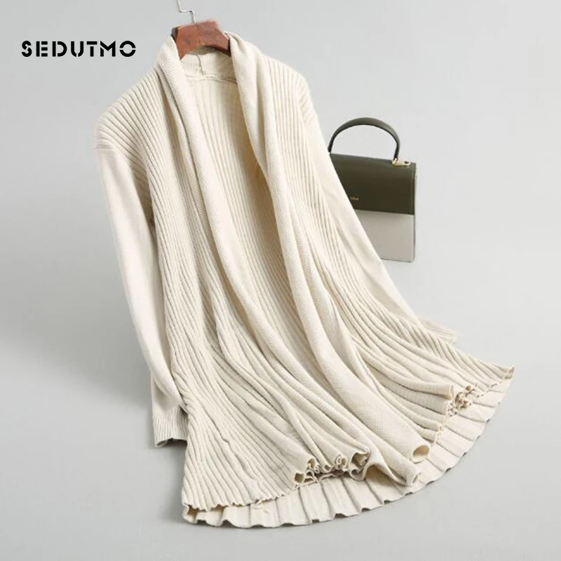 

SEDUTMO Winter Cardigan Women Sweater Poncho Oversize Knitting Sweater Autumn Long Sleeve Black Tunic Top ED402