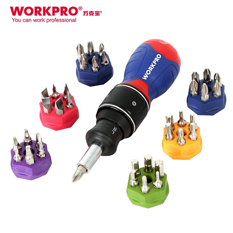 WORKPRO W021177 38 in 1 Screwdrivers Multipurpose Screwdriver Set Stubby Ratchet Screwdriver with Bits