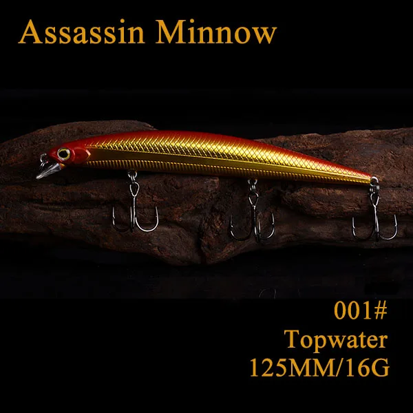 Assassin Topwater/приостановление/медленно опускается на дно Minnow приманки для ловли рыбы, 125MM16G/125MM14. 5G/130 мм 13,5 г - Цвет: Topwater 001