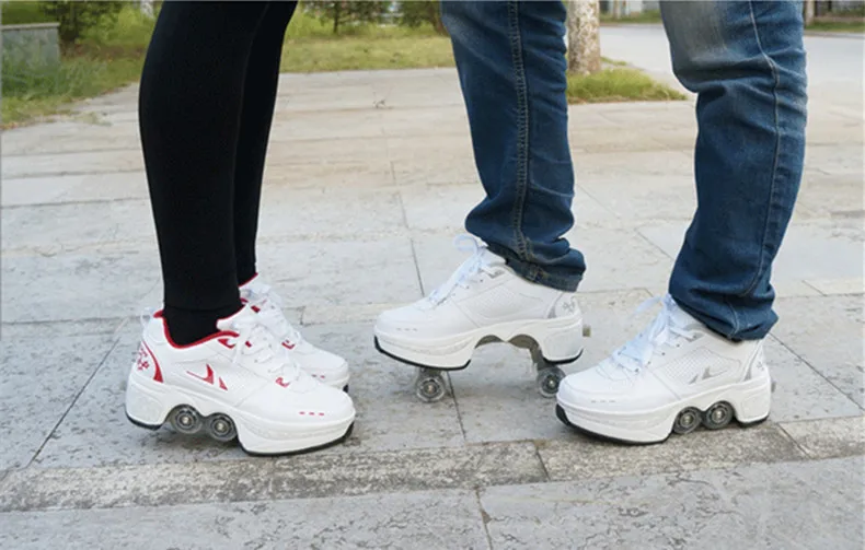 Hot Shoes Casual Sneakers Walk+Skates Deform Wheel Skates for Adult Men Women Unisex Couple Childred Runaway Skates Four-wheeled