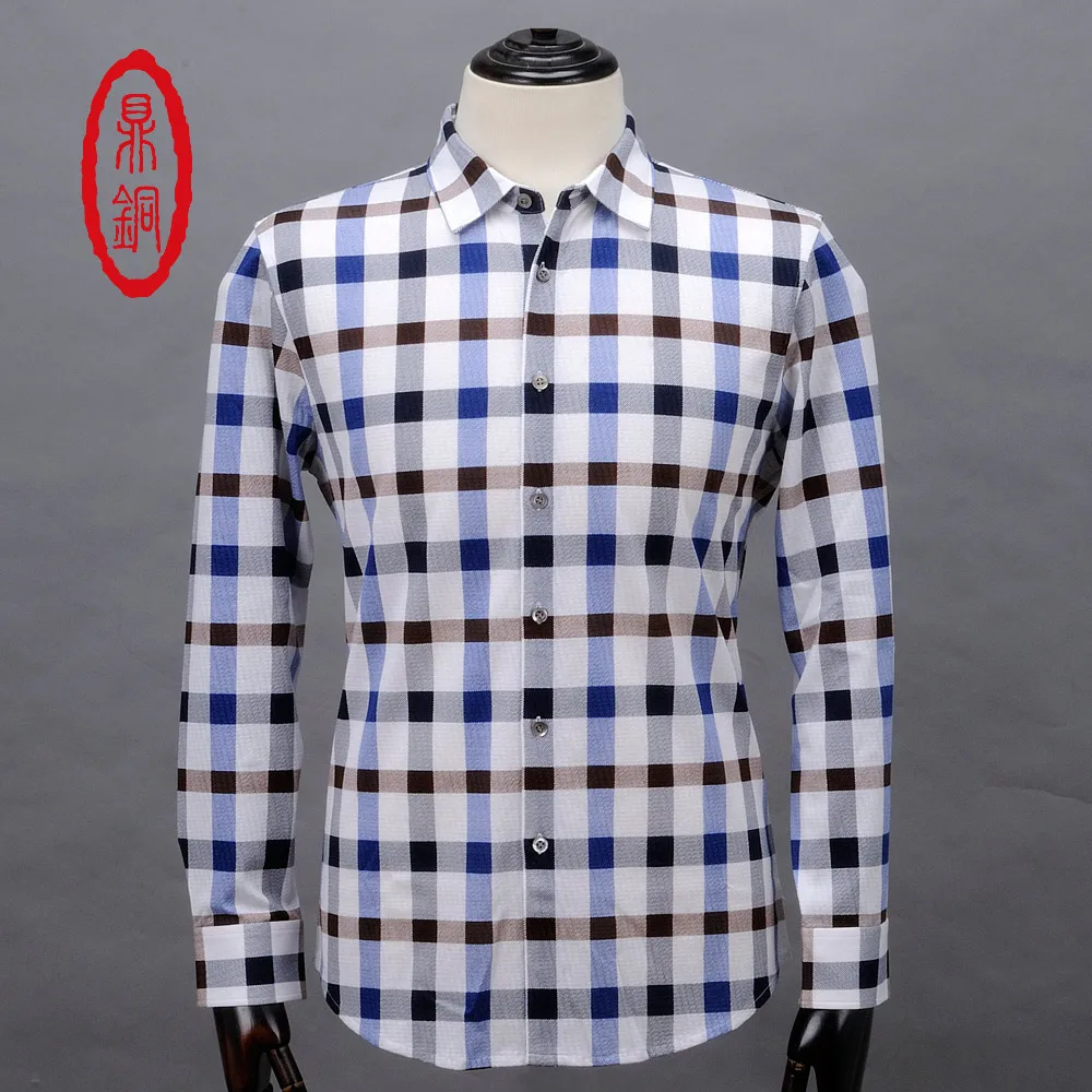 DINGTONG Mens Spring High Quality Brand Cotton Silk Shirts Man Fashion