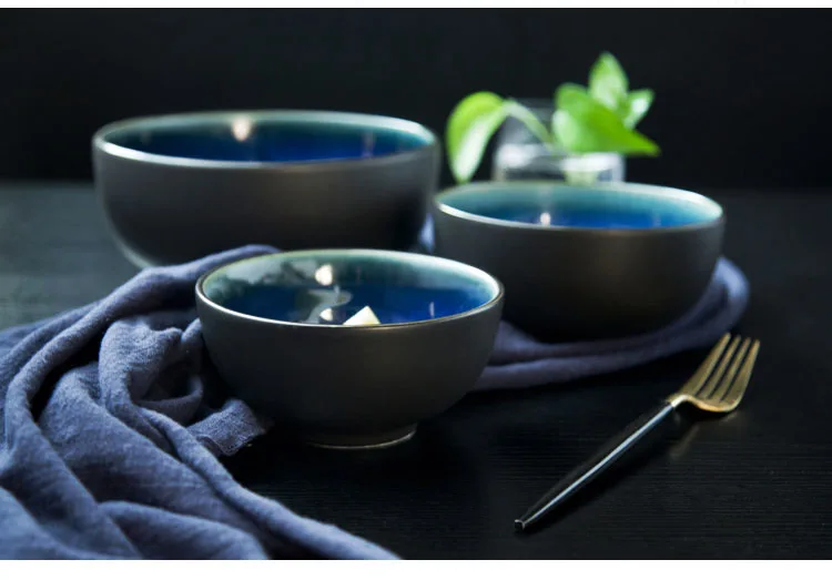 NIMITIME простая Скандинавская керамическая чаша креативная черная синяя глазурь керамическая чаша есть чаши для риса и супа миски
