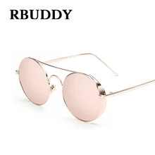RBUDDY Womans gafas de Sol de Espejo Redondo de la Lente Diseñador de la Marca de Oro Rosa rosa Marco Pierna del Metal Gafas gafas de Sol Gafas De Sol Hombre