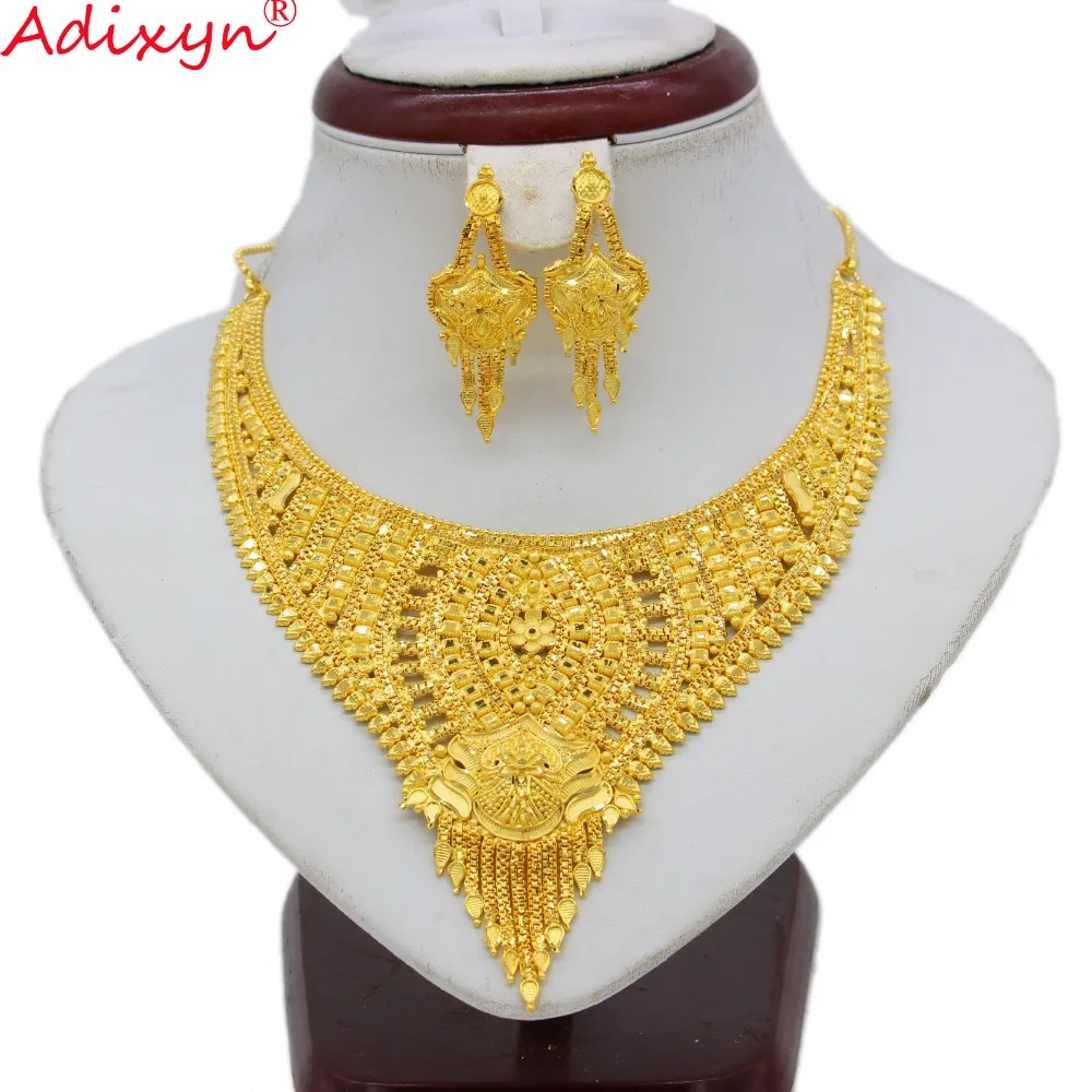 

Adixyn Gold Color/Copper Dubai Jewelry Set Necklace/Earrings Trendy Arab/Ethiopian Jewelry For Women Girls Gifts N062221