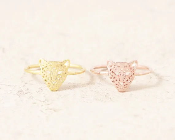

Animal Shapes Leopard Face Ring Cut-Out Animal Leopard Panther Cocktail Ring