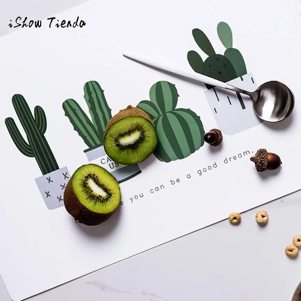 

Mats Table Dining Non Slip Placemat Washable Insulation Kitchen Pad Set Coasters Cactus pattern Europe Style 45x30cm Table Decor