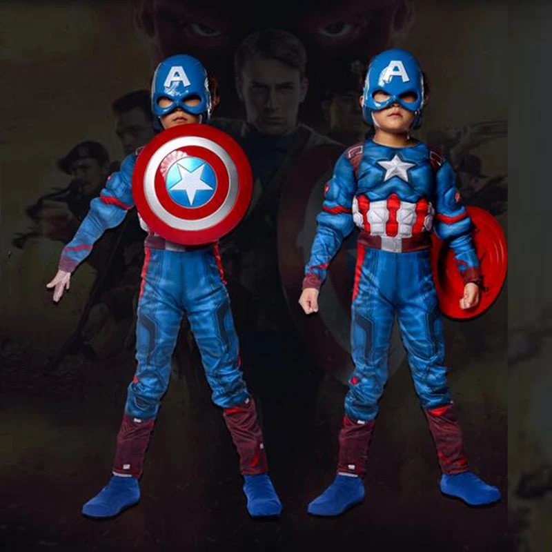 Superhero Kids Muscle Captain America Costume Child Cosplay Super Hero Halloween Costumes For Kids Boys Girls