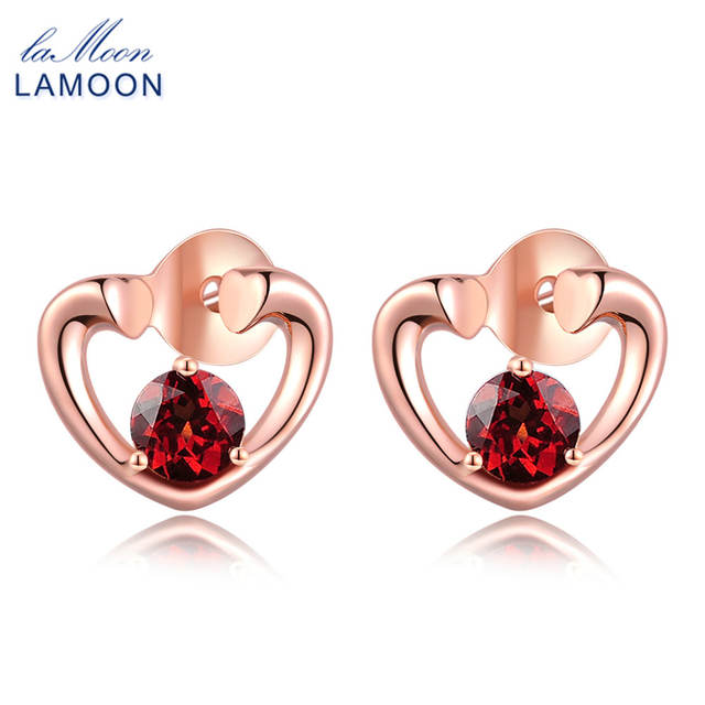 Lamoon Trendy 0.6 ct 100% Natural Red Garnet 925 Sterling Silver Love Stud Earrings Fine Jewelry   S925 LMEI026