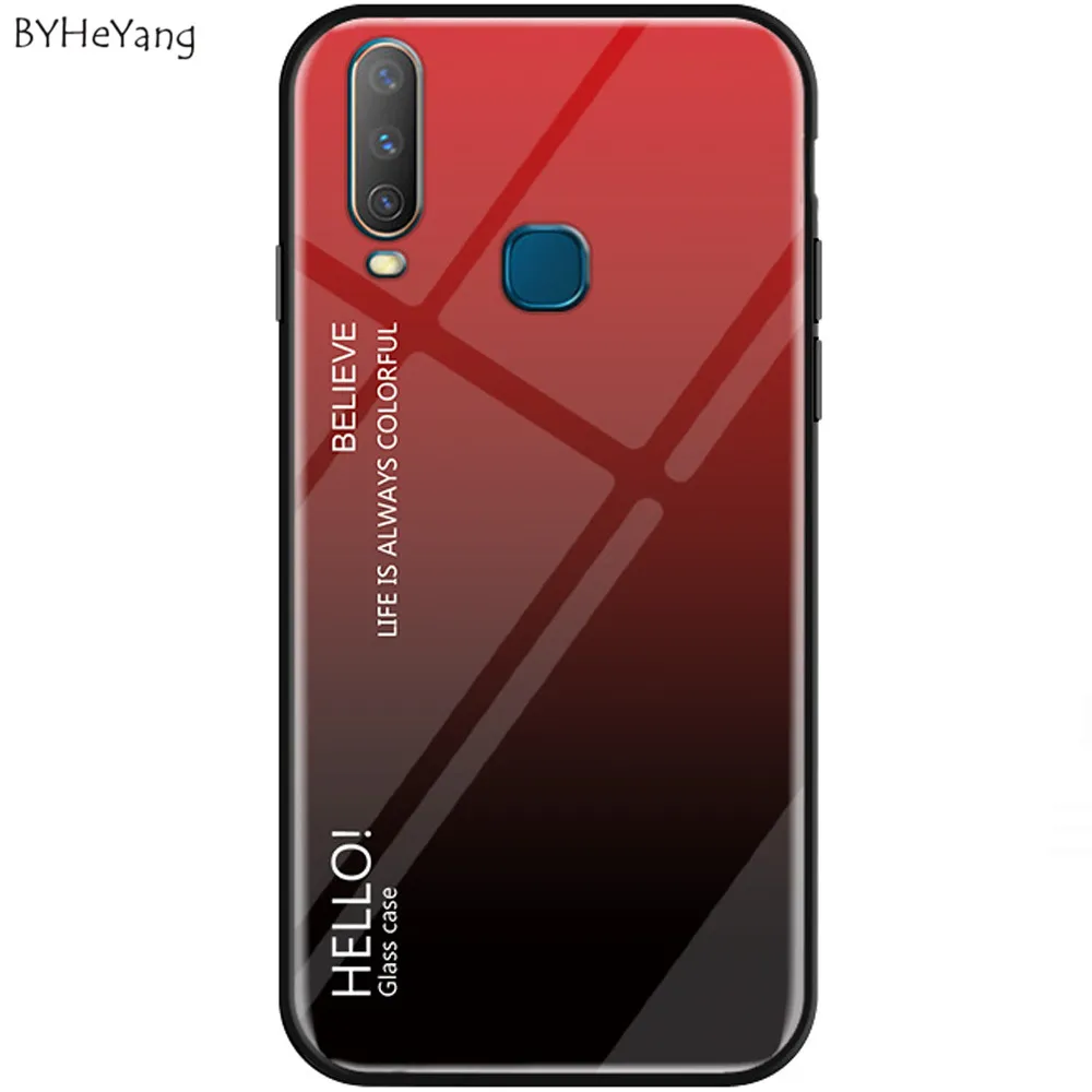 Case For Vivo y17 Luxury Gradient Tempered Glass Back Cover Hard Armor Bumper Y17 Fashion Protective on Y 17 capa |