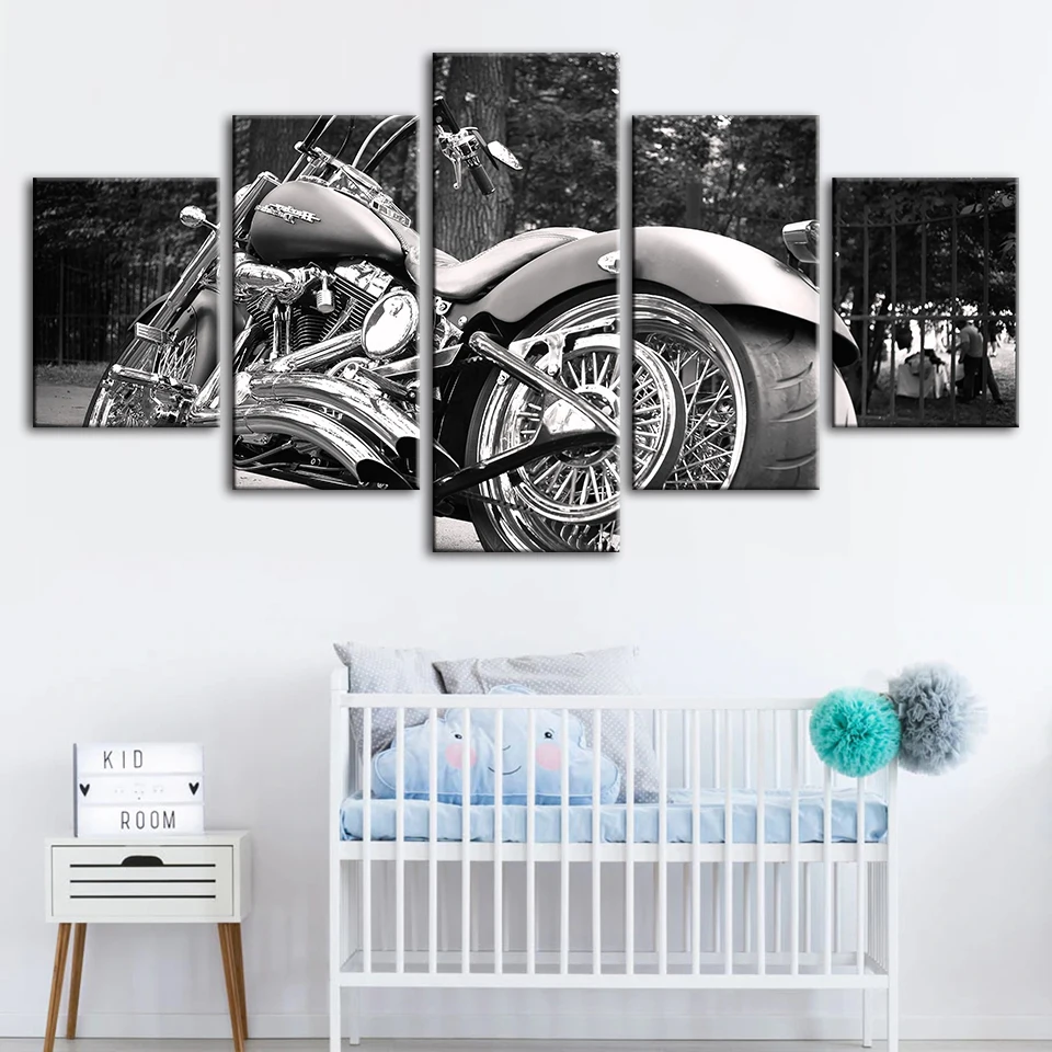 

Canvas Painting 5 Piece Cool Motorcycle Pictures Wall Art Hd Print Modular Brand New Black White Poster Boy Room Home Decoration