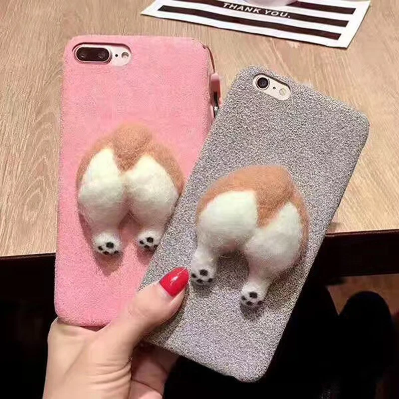 

Corgi Case Funny Cartoon Needle Wool Felt Cute Animal Dog Butt Ass Cover For iphone 6 6s 7 8 PLUS Soft Back Mobile Phone Cases
