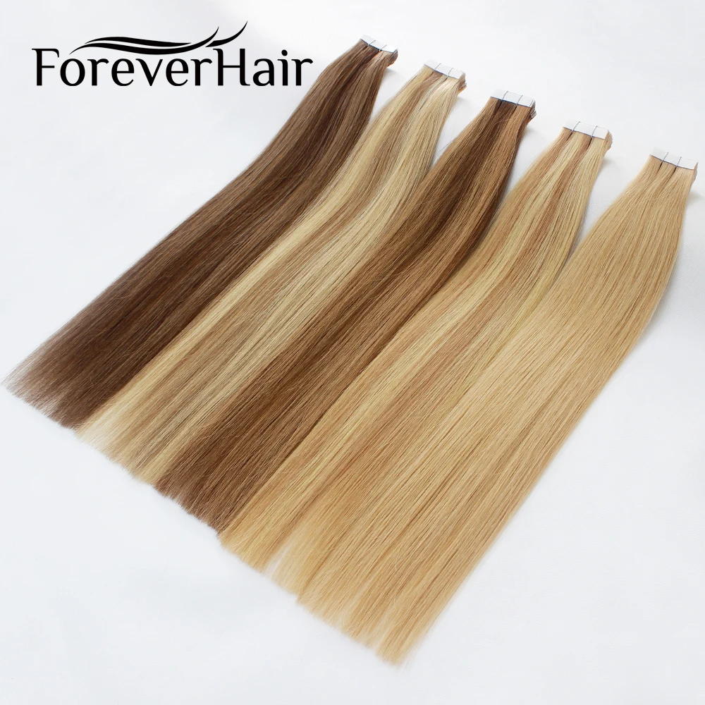 FOREVER HAIR 2,0 г/шт. 18 дюймов Remy лента для наращивания человеческих волос цвет фортепиано 18/22 бесшовная прямая прядь на парикмахерской 40 г/упак