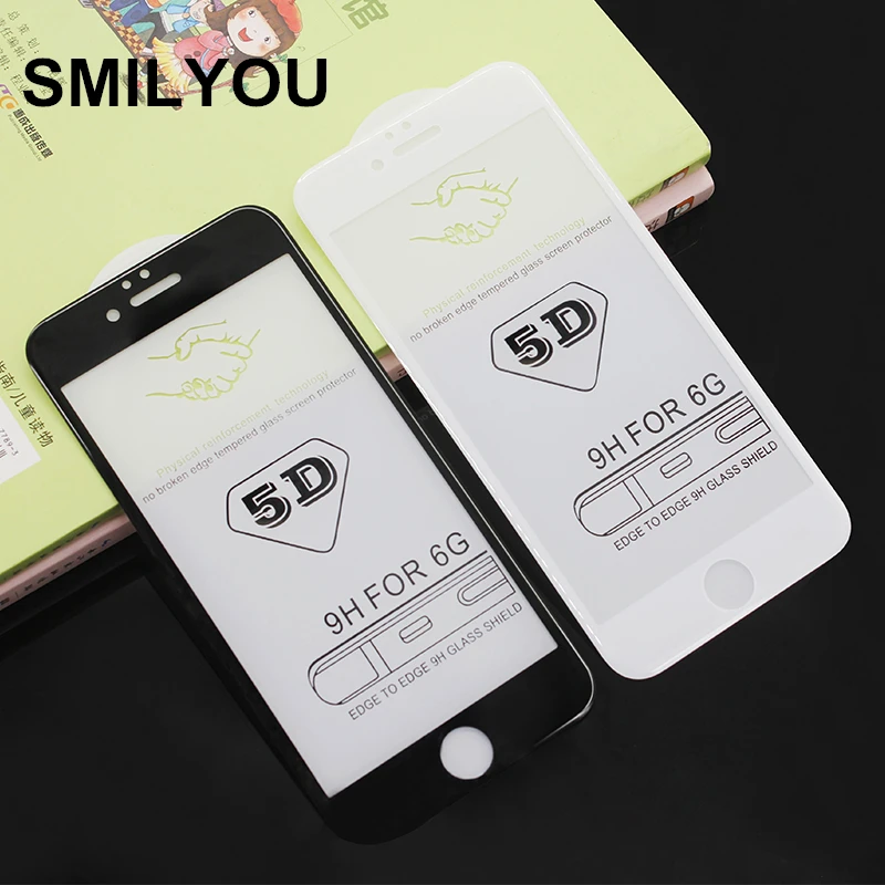 SMILYOU 5D защита экрана с закругленными краями для iPhone 6S 7 8 Plus полное покрытие 9H 3D/4D Закаленное стекло пленка для iPhone 6 Plus