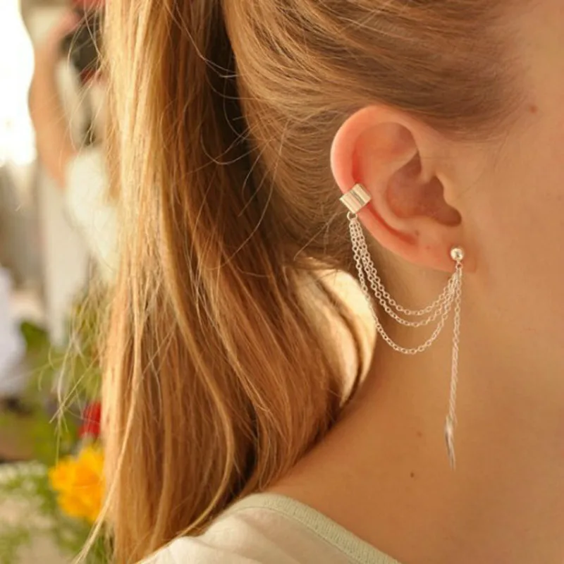 Clip on Earring Dangle Long Tassel Square Clip for non Pierced Simulated Pearl Gold-tone for teen