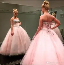 2016 licht Rosa Quinceanera Kleider Perlen Schatz Tulle Pailletten Rüschen Bonbon 16 Kleid Vestidos 15 anos Abschlussball-kleider QD26
