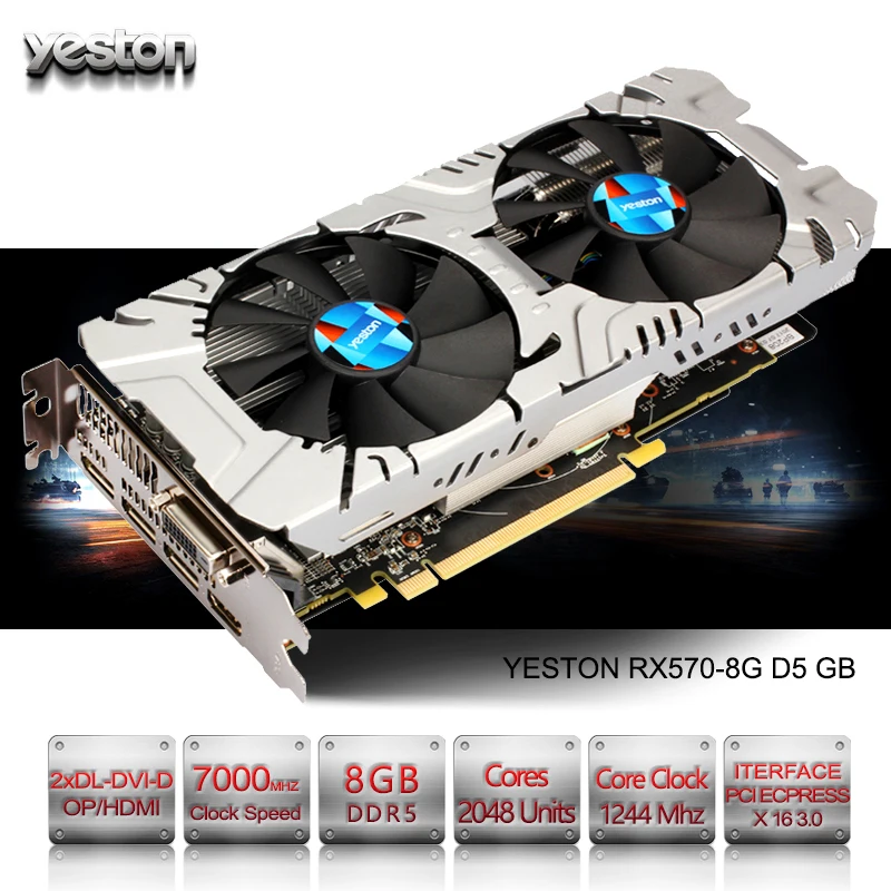 

Yeston Radeon RX 570 GPU 8GB GDDR5 256 bit Gaming Desktop computer PC Video Graphics Cards support DVI/HDMI PCI-E X16 3.0