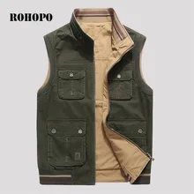 ROHOPO 6xl/7xl/8xl плюс большой размер мужской жилет с воротником-стойкой, Чистый хлопок двухсторонние жилеты для мужчин эластичность талии без рукавов