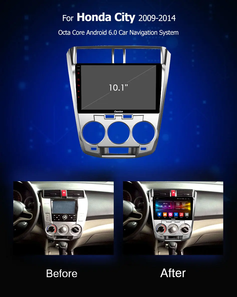 Excellent Ownice K1 K2 K3 Android 9.0 Octa Core Car radio player GPS DVD for HONDA CITY 2009 2010 2011 2012 2013 2014 with 2GB RAM 4G LTE 2