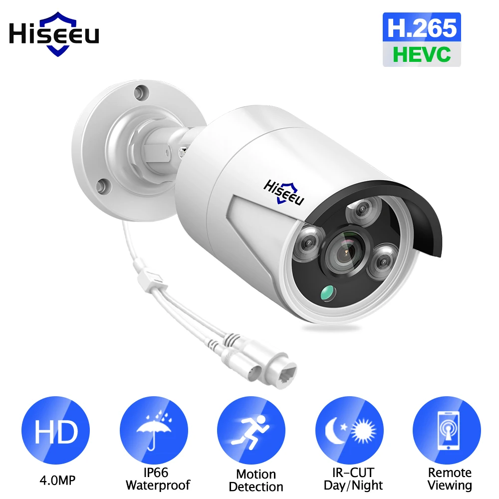 

Hiseeu 4MP H.265 Security POE IP Camera Outdoor Waterproof CCTV Camera P2P video security cameras for home ONVIF video camera