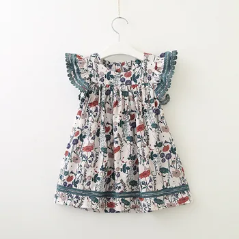

Roimyal Wholesale new Summer cotton floral flying sleeve dress 2019 new baby cute lace dress toddler kids cute party dresses