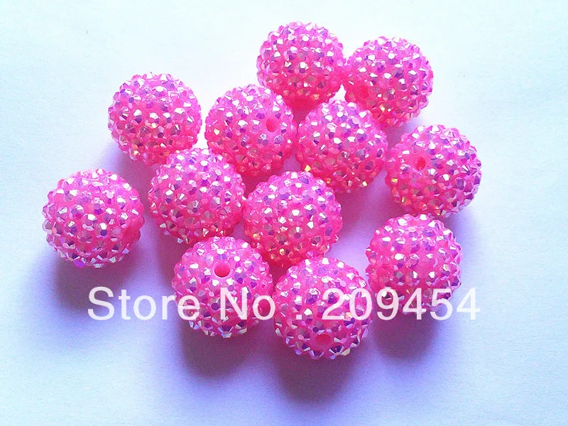 

20mm 100pcs/lot Bright Pink AB Resin Rhinestone Ball Beads,Chunky Beads For Kids Jewelry Making