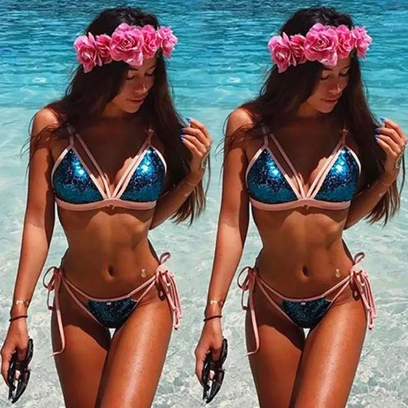 

Women's Sexy Hot Style Bling Padded Bra Bandage Swimsuit Push-up Bikini Set Swimwear Beachwear