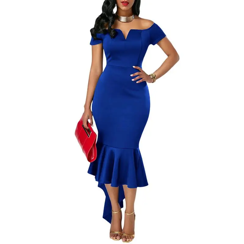 ADEWEL New Autumn Irregular Hem Mermaid Women Party Dress Sexy Bodycon Cross V Cut Midi Elegant Dress (1)