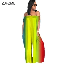 ZJFZML Womens Plus Size Rompers Summer Tie Dye Print Casual Loose Overalls Ladies Backless Off Shoulder Sexy Club Jumpsuits