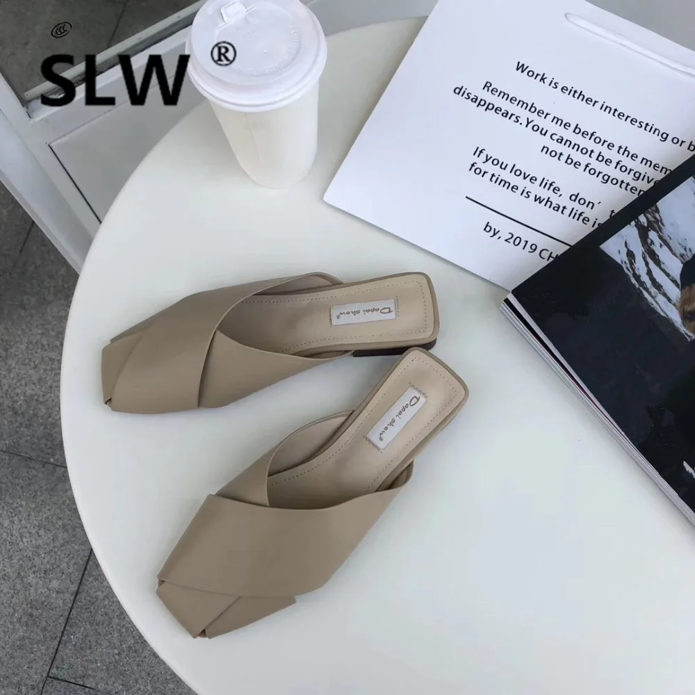 

Slides Woman Shoes Luxury Socofy Cross-tied Cover Toe Flat Slippers Low Sliders Designer Soft Square Retro Rome PU Basic
