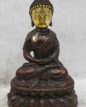 

6"China Tibet Buddhism Bronze Gild Seat Shakyamuni Amitabha Buddha Statue