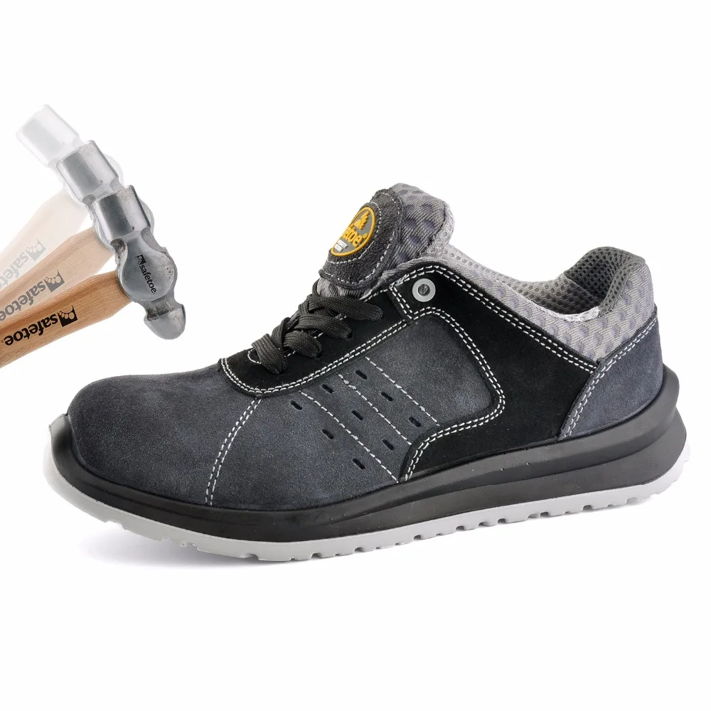 Safety work sports shoes comfortable toe cow suede mesh fashion breathable air lace up durable para hombre de deporte