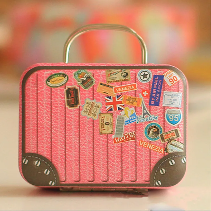 Европейский стиль, винтажная коробка для хранения конфет в форме чемодана, коробка для хранения конфет на свадьбу, жестяная коробка, органайзер для мелочей, контейнер, маленькое украшение, V3626