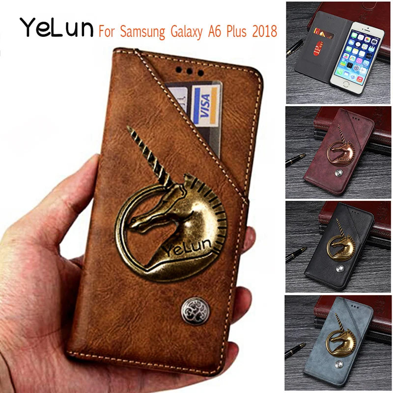 

YeLun For Samsung Galaxy A6 Plus 2018 Case Vintage Unicorn Wallet PU Leather Flip Cover Case For Samsung A6 Plus 2018 Phone Bag