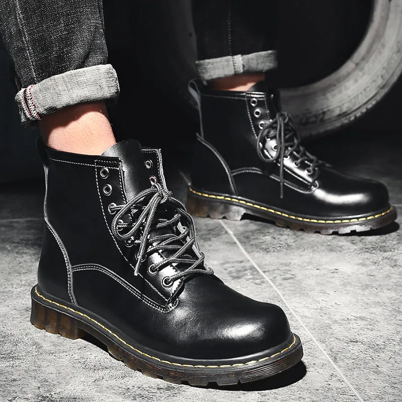 

2018 Genuine Leather Martin Boots Men Snow Boots Winter Waterproof Ankle Boots Men Outdoor Work Safety Shoes Men Sneakers