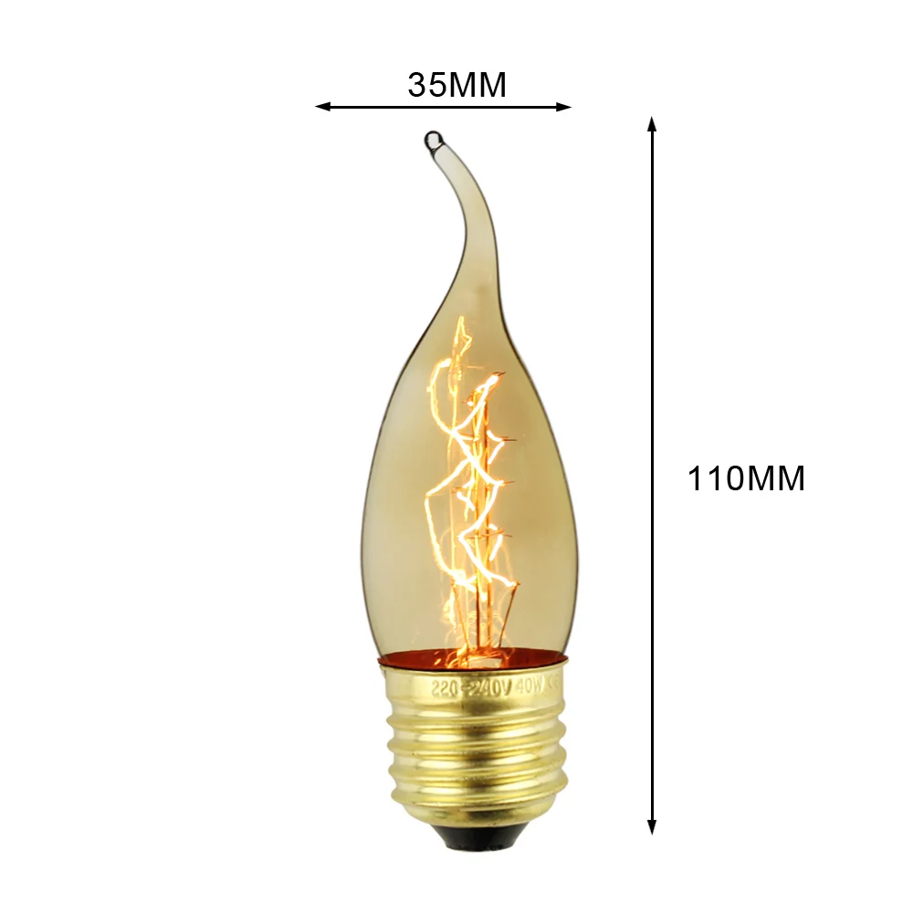 Винтаж лампочка эдисона ST64 спираль лампа накаливания 220 v 40 W Ретро flament свет для домашнего декора G80 G95 G125 T300T9 A60 звезда - Цвет: C35 E27