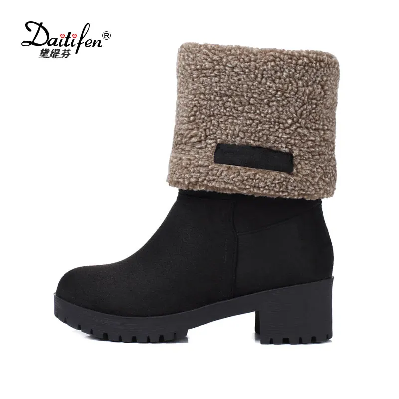 

Daitifen new Women Half Short Snow Boots With Thick Fur Shoes High Heel Boots Cold Winter Botas Women Footwear ankle boots