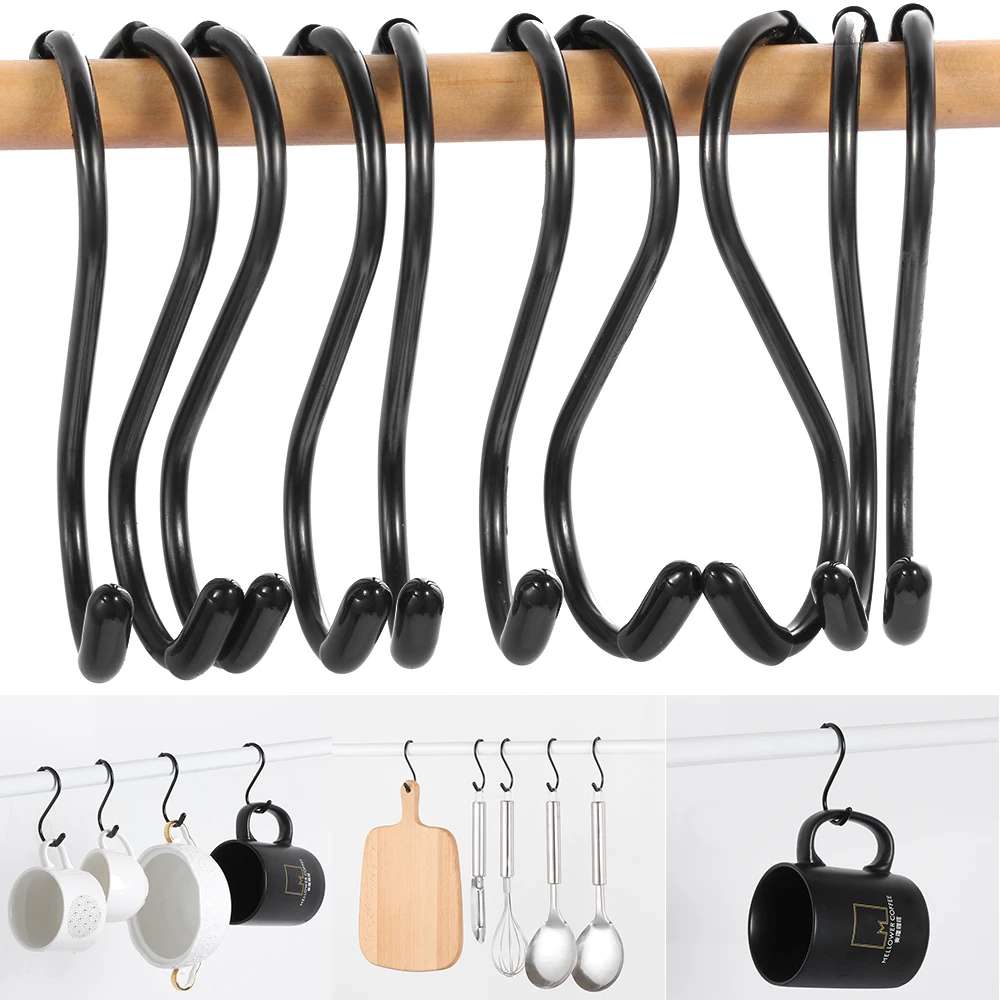 5pcs Stainless Steel Hooks& Rails Black S Shaped Hook Kitchen Household Hanger Storage Holders Organizer Bathroom