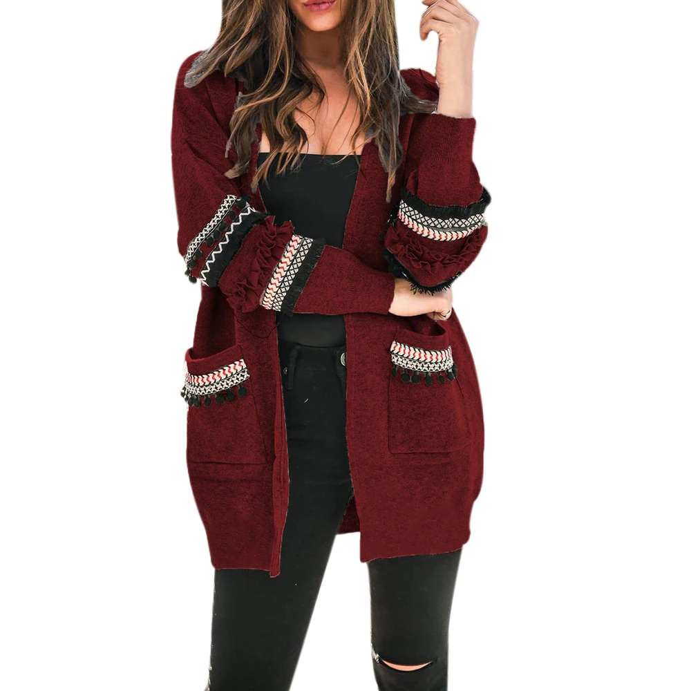LASPERAL осенний кардиган женский клетчатый вязаный свитер с v-образным вырезом на одной пуговице одежда плюс размер длинное пальто джемпер оверсайз Топы - Цвет: wine red