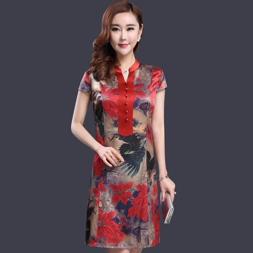 

Printing Floral Dress Fashion 2018 Summer New Women Slim Plus Size Casual V-neck Short Sleeve Temperament Dresses