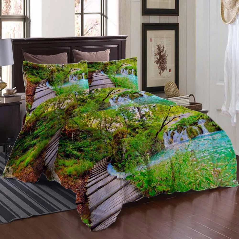 

Autumn waterfalls Croatia Bedding Quilt Cover Duvet Cover Set Pillowcase Microfiber Soft Comforter Bedroom Single Queen King