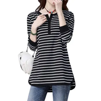 

Striped Large Size Shirts Women Spring 2019 New Korean Loose Blousa Chemisier Long Sleeve T-shirt Women Long Casual Tee Top f145