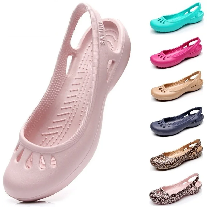 

women Clogs Jelly Sandals Home Non-slip Summer Hole Shoes Female Flat slippers Plastic Girls Waterproof EVA Garden Shoes 225-245