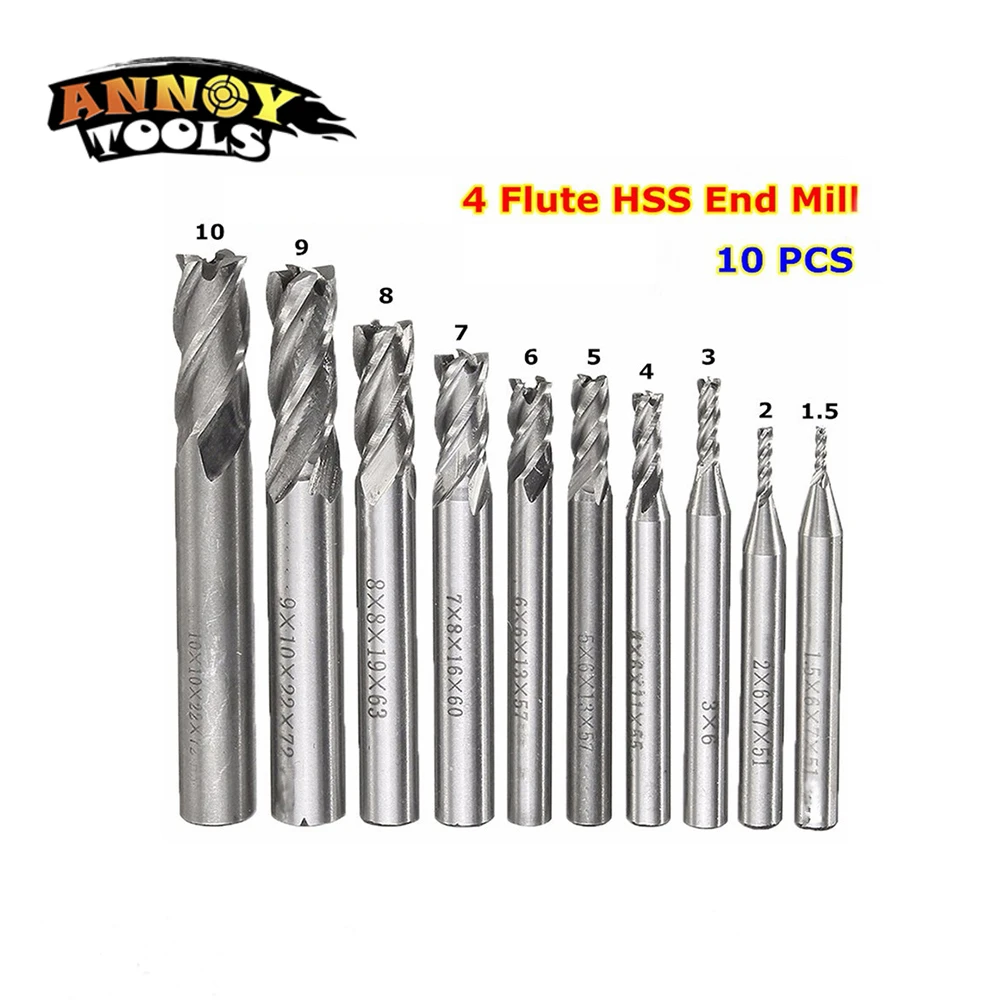 Cutting Milling Cutter Drill Bits Tools 10pcs High Speed Steel Accessories