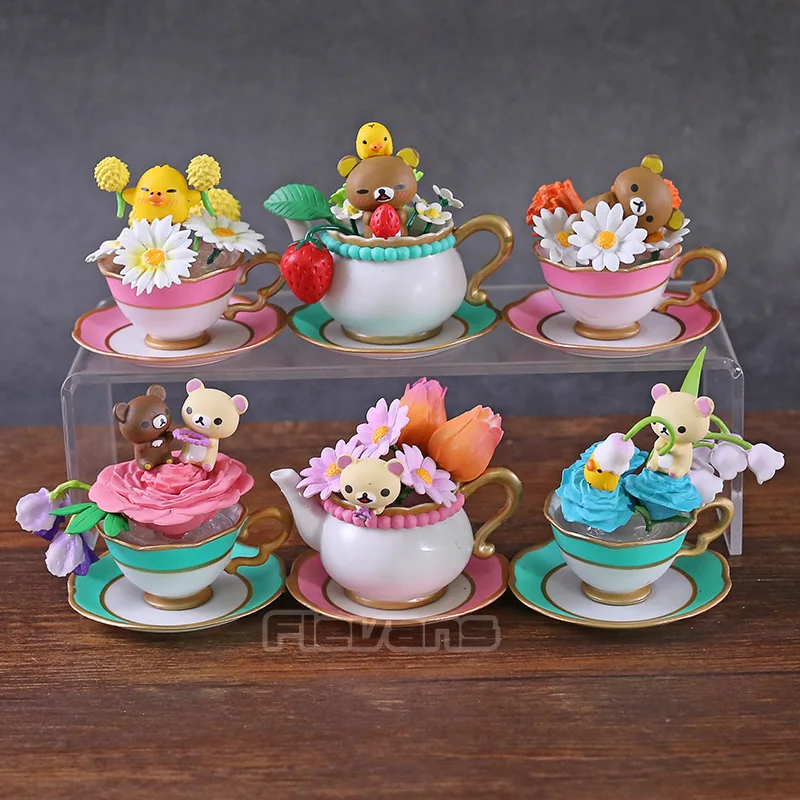 

Rilakkuma Bear Flower Tea Cup PVC Figures Toys Dolls 6 pieces Complete Set Japan